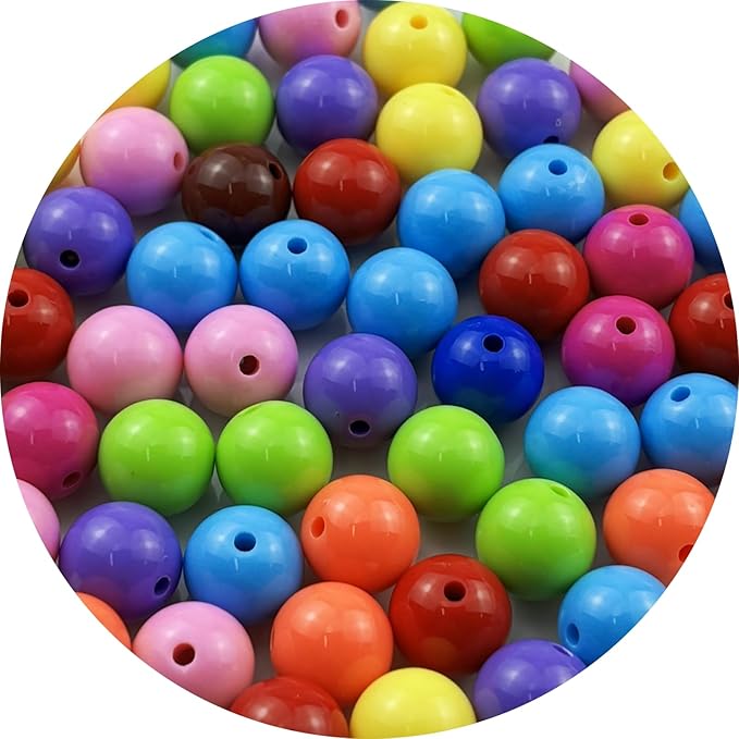 YUEXIGO 60pcs Acrylic Round Beads for Crafts 14mm Resin Candy Color Spacer Beads with Hole for Jewelry Making Sewing Crafts Decoration Necklaces Bracelets Earrings Supplies(Dark Mix Colors)