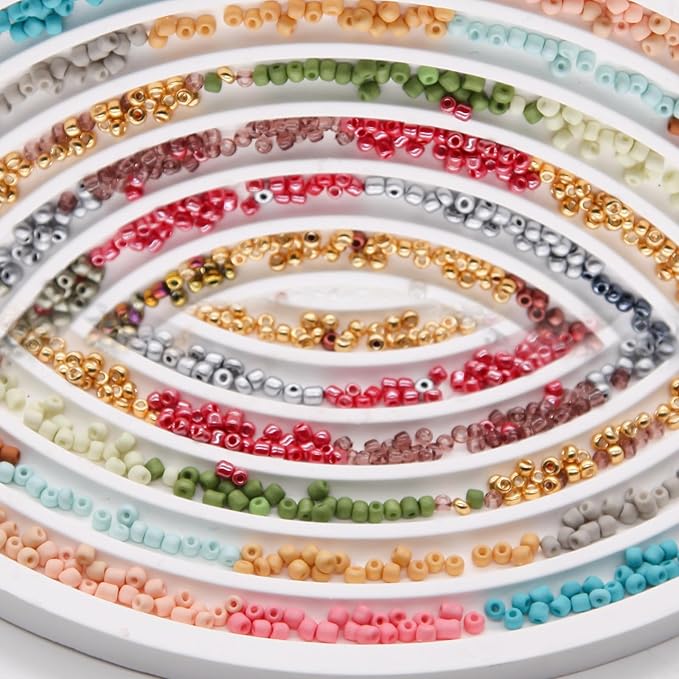 EuTengHao Glass Seed Beads for Bracelet Making Kit, 8/0 Small Pony Beads for Bracelet Necklace Jewelry Making DIY Crafting (3mm, 48 Colors, Frosted Glass and Lacquered)