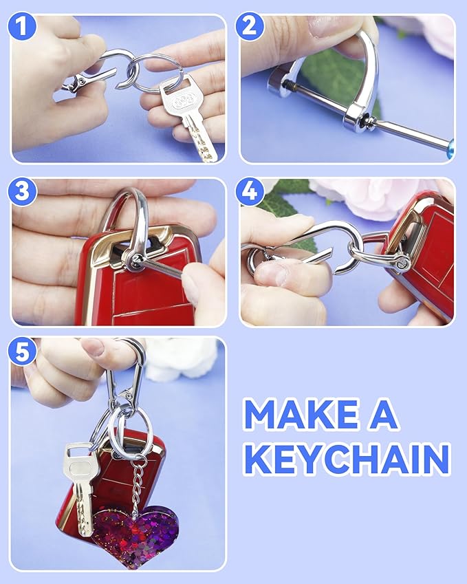 FIVEIZERO 13Pcs Keychain Clips Kit, Key Ring and Keychain Clip, D Rings, Key Rings Bulk, Key Rings for Home Car Keys, Office