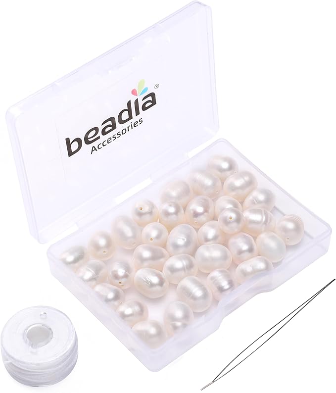 Natural Pearl Beads Rice 9-10mm White Freshwater Cultured Loose Gemstone Beads for DIY Jewelry Making 13.8''/Strand HQ