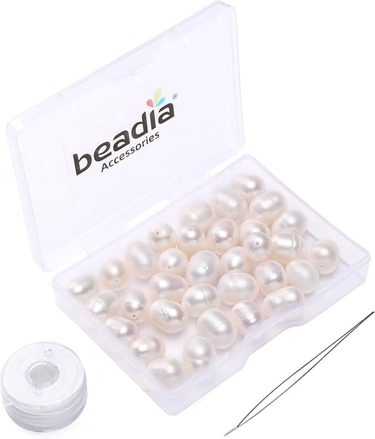 Natural Pearl Beads Rice 9-10mm White Freshwater Cultured Loose Gemstone Beads for DIY Jewelry Making 13.8''/Strand HQ