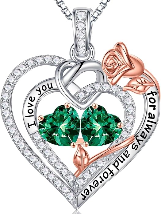 Iefil Valentines Day Gifts for Her Wife - 925 Sterling Silver Double Birthstone Necklace, Anniversary Birthday Gifts for Women, Jewelry Gift for Wife Girlfriend Mom Her