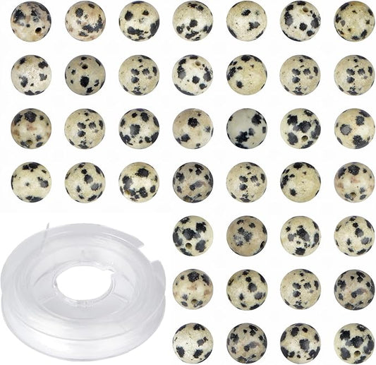 Natural Stone Genuine Stones DIY Dalmation Jasper Round Beads 8mm 100pcs Beading Loose Gemstone Hole Size 1mm Charm Smooth Beads for Bracelets Necklaces Earrings (Dalmation Jasper 8mm)