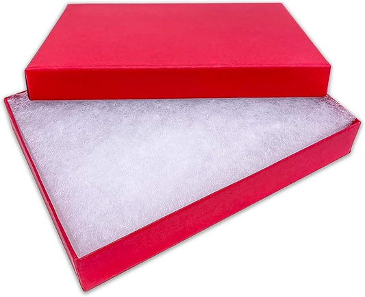 TheDisplayGuys - 100-Pack #53 Cotton Filled Cardboard Paper Jewelry Boxes Gift Case - Matte Red (5.4" x 3.9" x 1.0") - for Shipping or Storage