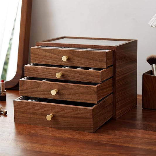 Black Walnut Jewelry Organizers and Storage,4 Layer Wooden Jewelry Boxes for Women,for Necklaces Ring Earring (4 Layer)
