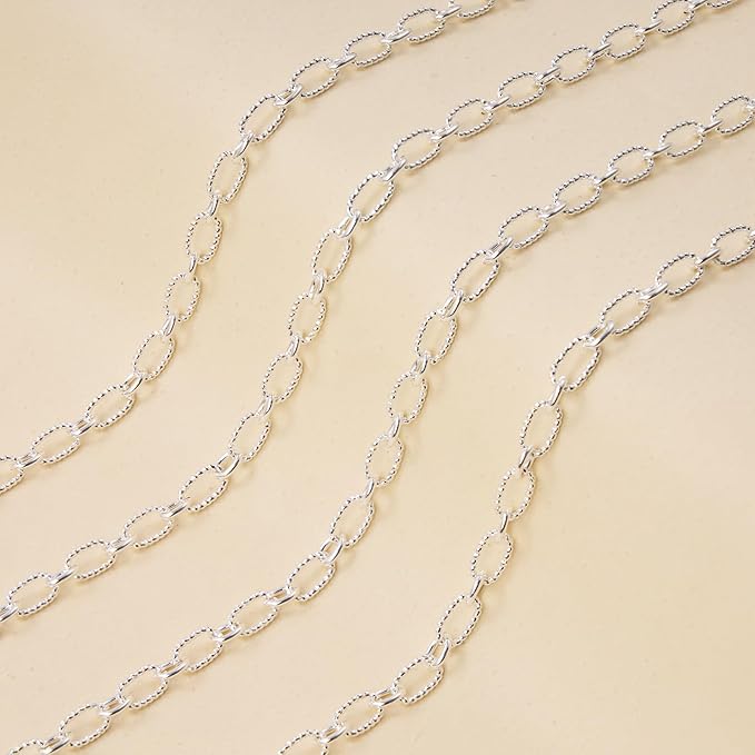 Jabogrii 16.4 Feet Embossed Oval Paperclip Chain for Jewelry Making Silver Metal Chain Roll Craft Jewelry Findings