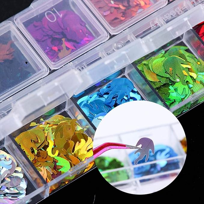 Flame Glitter Nail Art Sequins, 3D Sparkly Fire Flame Shape Nail Flakes Designs, 12 Colors Holographic Laser Flame Glitter Nail Supplies for Women Girls Manicure Charms Decorations, DIY Shiny Nail Art