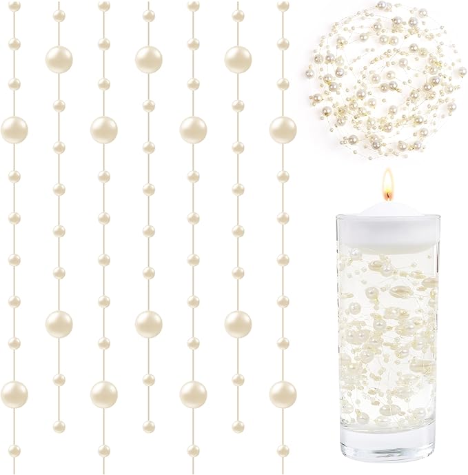 LAIDANLA 30 Pcs Light Gold Artificial Floating Pearls for Vases Faux Pearl Beads String for Garland Vase Filler Floating Candle Wedding Anniversary Birthday Party Table Centerpiece Vases Decor