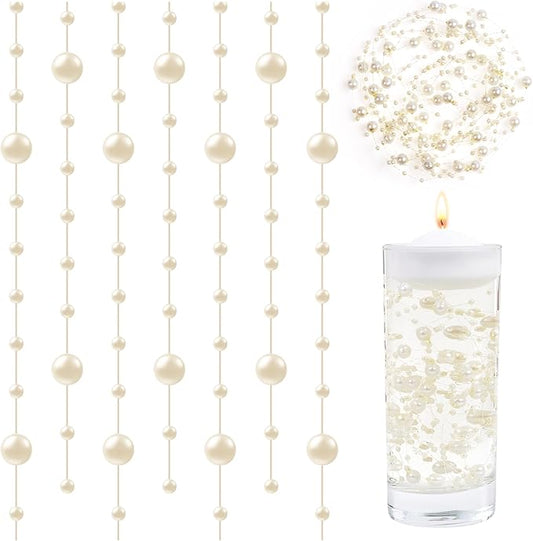 LAIDANLA 30 Pcs Light Gold Artificial Floating Pearls for Vases Faux Pearl Beads String for Garland Vase Filler Floating Candle Wedding Anniversary Birthday Party Table Centerpiece Vases Decor
