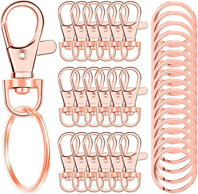 100 Pcs Keychain Hooks with Key Rings, Keychain Clip Hooks with Rings for Lanyard Jewelry Making DIY Crafts(50 Pcs Metal Lobster Claw Clasps + 50 Pcs Flat Key Rings) (Rose Gold)
