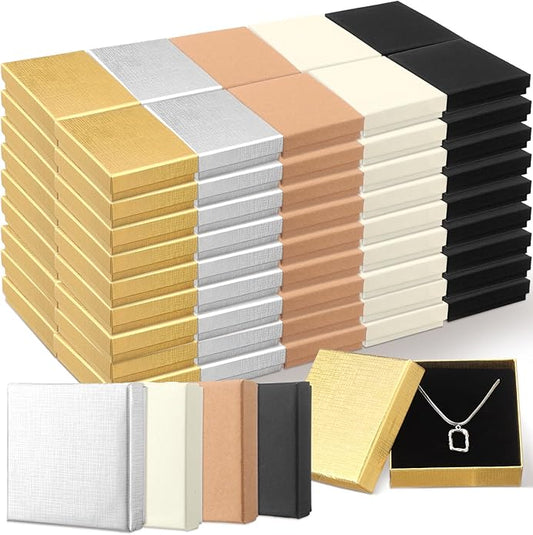 Tenceur 100 Pcs Valentines Jewelry Gift Boxes Bulk Kraft Jewelry Cardboard Box for Necklace Earring Bracelet Storage Package