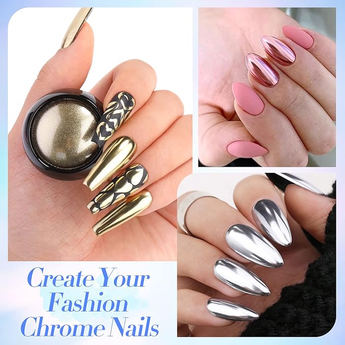 Born Pretty Mirror Chrome Nail Powder Set 12 Colors Metallic Mirror Effect Nail Powder Holographic Aurora Chameleon Pigment for Nail Art Gel Polish Mermaid Powder Decoration Sets