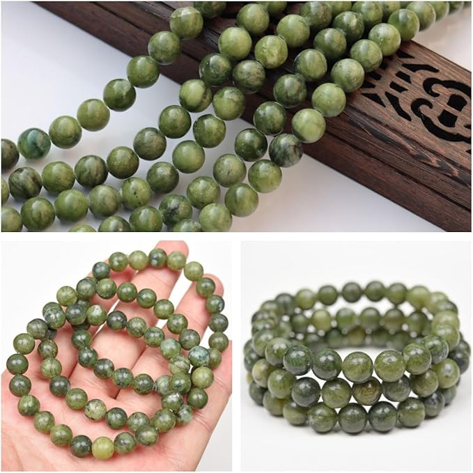 Natural Stone Beads Canadian Jade Round Genuine Stone Beading Loose Gemstone Hole Size 1mm DIY Charm Smooth Beads for Bracelets Necklaces Earrings 6mm 200pcs (Canadian Jade 6mm)
