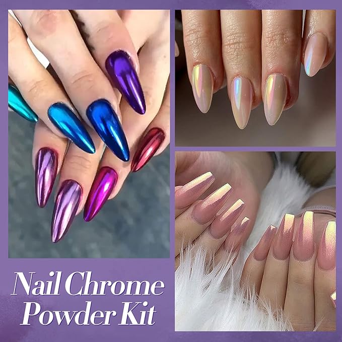 Born Pretty Chrome Powder Metallic Mirror Chameleon Pigment Powder Auroras Mermaid Nail Powder for Nail Art Gel Polish Manicure Nail Art Decorations 9 Jars