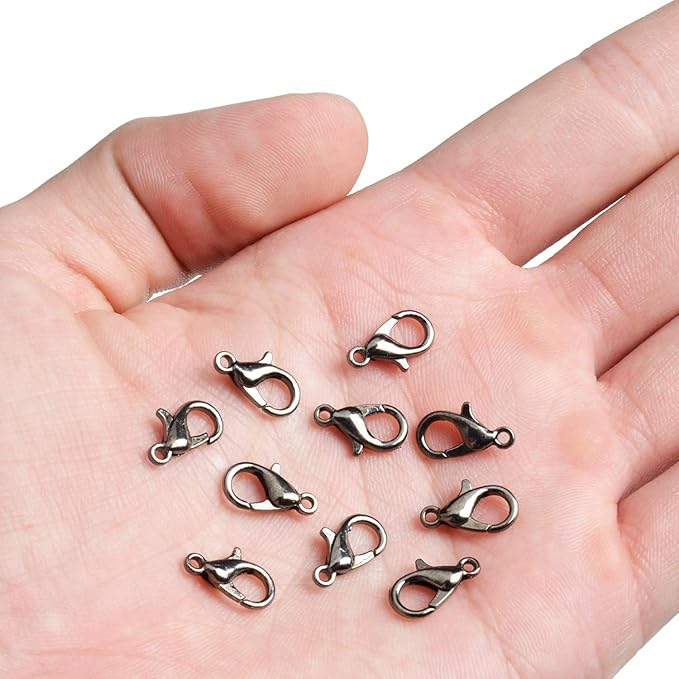 AD Beads 50 Pieces Lobster Claws Clasps Plus 100 Pieces 6mm Match Color Open Jump Rings Suitable for Necklace Bracelets Jewelry (7x12mm, Gunmetal)