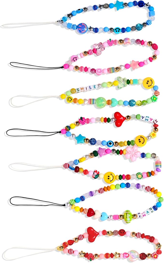 MYCUTEY DIY Phone Charm Making Kit with 657Pcs Colorful Pony,Letter,Football,Star,Flower Beads,Craft Supplies for Jewelry-Making,Necklace,Bracelet Personalized Name Making Gift for Women Kids Girls