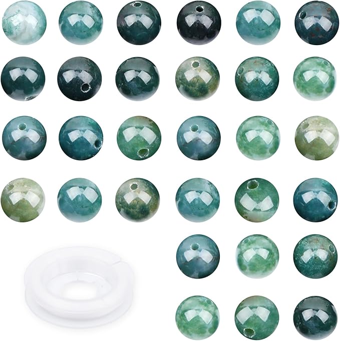 Natural Stone Green Moss Agate Round Beads Genuine Stone Beading Loose Gemstone Hole Size 1mm DIY Charm Smooth for Bracelets Necklaces Earrings 6mm 200pcs (Green Moss Agate 6mm)