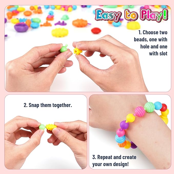 FUNZBO 1600 Pcs Pop Beads with Bracelet Making Kit, Jewelry Making Kit for 3 4 5 6 7 8 9 Year Old Little Girls, Arts and Crafts Toys for Kids, Necklace Bracelet Ring Creativity Holidays Birthday Gifts