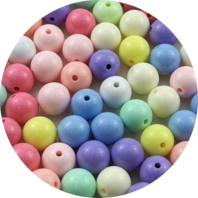 YUEXIGO 60pcs Acrylic Round Beads for Crafts 14mm Resin Candy Color Spacer Beads with Hole for Jewelry Making Sewing Crafts Decoration Necklaces Bracelets Earrings Supplies(Light Mix Colors)