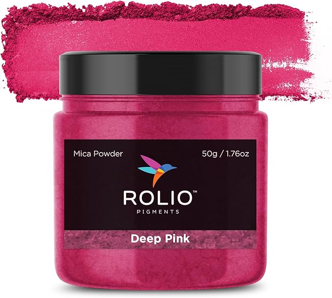 Rolio Premium Mica Powder - Deep Pink (50G / 1.76oz) - 1 Jar of Pink Pigment Powder for Epoxy Resin, Dye, Soap Making, Nail Polish, Paint, Candle Making, Bath Bombs, Slime