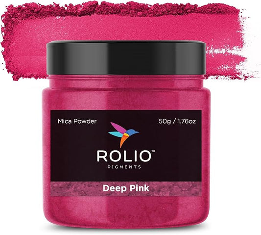 Rolio Premium Mica Powder - Deep Pink (50G / 1.76oz) - 1 Jar of Pink Pigment Powder for Epoxy Resin, Dye, Soap Making, Nail Polish, Paint, Candle Making, Bath Bombs, Slime