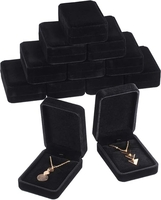 Hicarer 12 Pieces Velvet Necklace Pendant Gift Box Black Jewelry Necklace Pendant Storage Display Case for Proposal Engagement Wedding Birthday