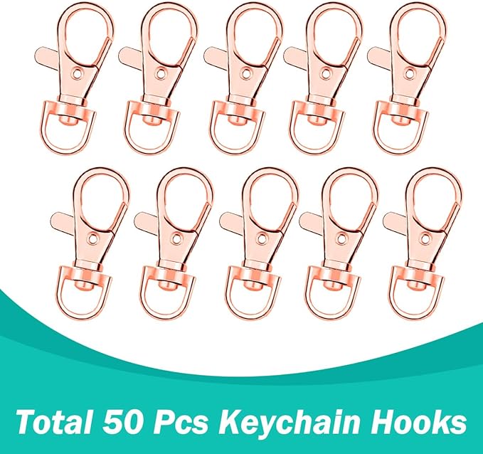 100PCS Premium Swivel Snap Hooks with Key Rings,Metal Lanyard Keychain Hooks Lobster Clasps for Key Jewelry DIY Crafts Rose Gold 1.38inches/35mm(50 Pcs Lanyard Snap Hooks+50 Pcs Key Rings)