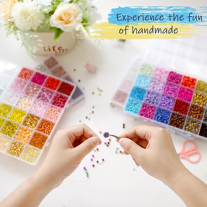 EFIVS ARTS Seed Beads 96 Colors 4MM Small Beads Kit Tiny Bracelet Waist Beads Set with Pendant Charms Letter Beads Kit for Concert Bracelets DIY Making