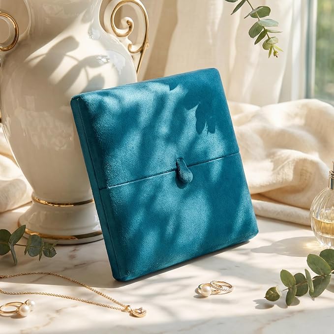 Nosiny 4 Pcs 7 x 7 x 1.6 Inches Valentine‘S Velvet Blue Heart-shaped Jewelry Box Set Foldable Storage Case for Pearl Necklace, Display and Organizer