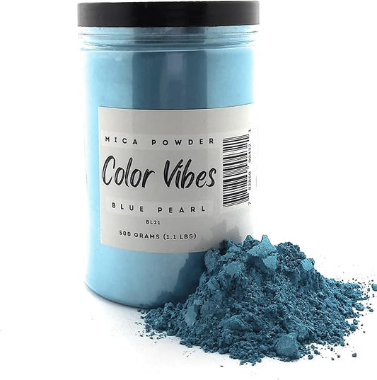 Pearl Mica Powder Pigment Dye - 500 Grams (1.1 lbs) - Best Bulk Price for Fine Arts, Crafting, Painting, Bath Bomb Soap Candle Slime Jewelry Making, Epoxy Resin, Woodworking (Blue BL21)