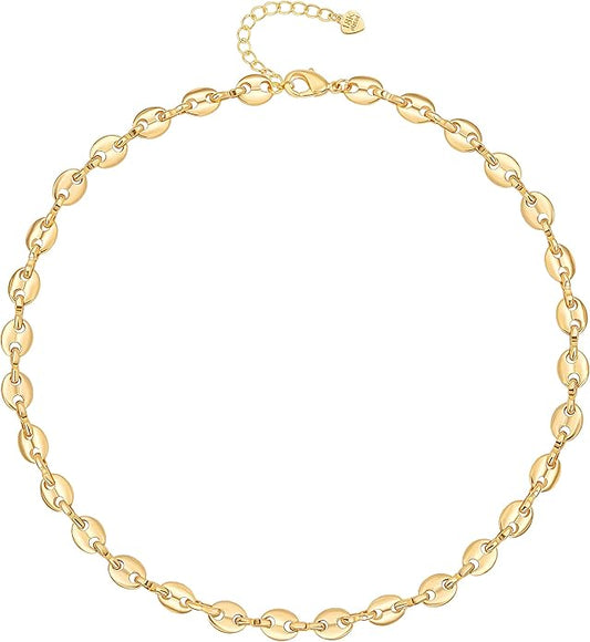 Aobei Pearl 18K Gold Plated Paperclip Chain Choker Satellite Chain Freshwater Cultured Biwa Pearl Pendant Necklace Dainty Jewelry for Women