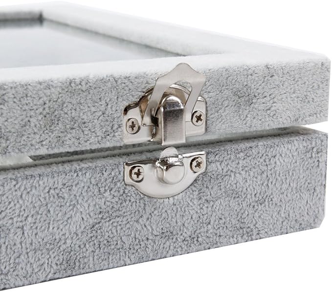 Wudygirl Velvet Jewelry Organizer Clear Lid Earring Holder Organizer 32 Pairs Earrings Storage Stud Tray Showcase Display Case（Earring Storage）