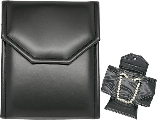 Novel Box Necklace Display Pearl Folder 8x6 inch Large Travel Jewelry Case - Wedding Jewelry Storage Holder with Smooth Finish - Jewelry Organizer Necklace Box - Black/Black Stitched