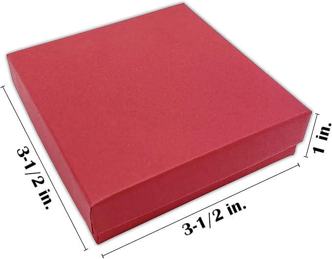 TheDisplayGuys - 100-Pack #33 Cotton Filled Cardboard Paper Jewelry Boxes Gift Case - Matte Red (3.5" x 3.5" x 1.0") - for Shipping or Storage