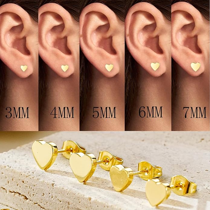 JINERA 5 Pairs Stud Earrings for Women 14K Plated Gold/Silver Pearl Ball Small Stud Earrings Set Cartilage Piercing Hypoallergenic Lightweight Flatback Earrings Jewelry Gifts for Women