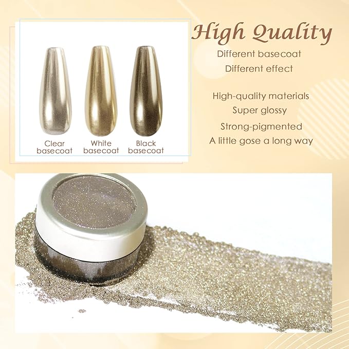 Laza Chrome Nail Powder Mirror Effect Metallic Dust Holographic Glitter Glazed Manicure Decoration Reflective Pigment for DIY Gel Polish Nail Art, Resin Craft, Gifts - Silver Gold