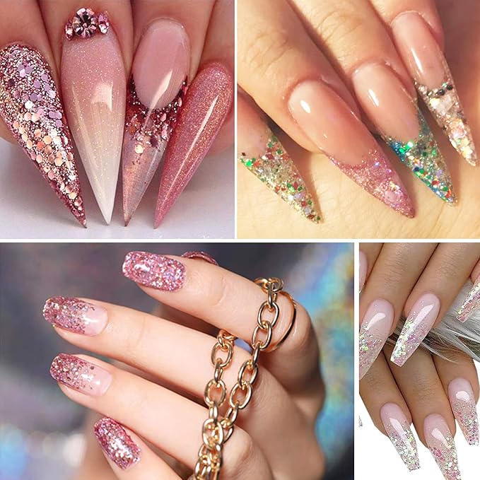 12 Colors Iridescent Glitter Nail Art Sequins, Colorful Sparkly Nail Flakes Design, Holographic Ultra-Thin Hexagon Powder Acrylic Supplies for Women Girls Manicure Summer Decorations, 3D Accessories