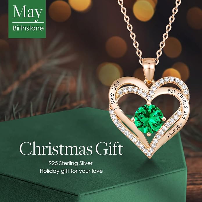 CDE Valentine's Day Gift Forever Love Heart Necklaces for Women, Wedding Anniversary, Birthday Mothers Christmas Day Gifts for Mom, Mother, Wife, S925 Silver Jewelry with Birthstone Pendant