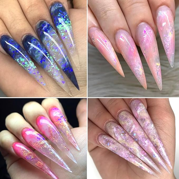 Holographic Nail Art Glitter Iridescent Flakes, 12 Colors Aurora Irregular Opal Nail Foil Flakes Ultra-Thin Nail Glitters Sequins Manicure Decorations for DIY Gel Polish Nail Art, Resin Craft, Gifts