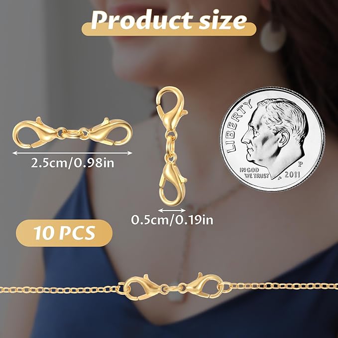 10 Pcs Double Lobster Clasp Necklace Chain Extenders Bracelet Clasp Connector Gold Lobster Claw Clasps Double Opening Jewelry Clasps for DIY Jewelry Making