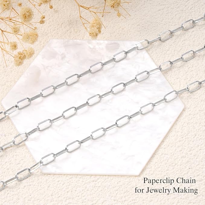 GTVOODX 16.4 Feet Paperclip Non Tarnish Chain Spool for Jewelry Making Stainless Steel 5x10mm Soldered Oval Link Chain Bulk for Necklace Bracelet DIY Jewelry Making Supplies