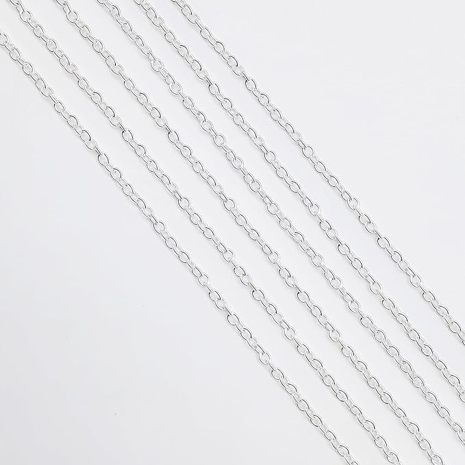 60 Feet Metal Iron Necklace Chains 3mm Bulk Curb Link Chain for Jewelry Making DIY Craft Supplies (Silver)