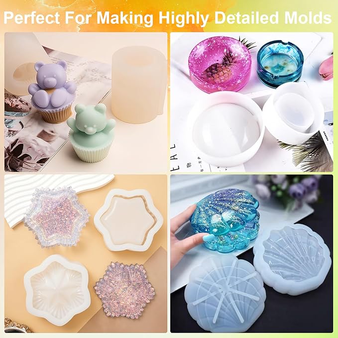 Silicone Mold Making Kit, 48oz 10A Elastic Liquid Silicone for Casting Resin molds and Candle & Soap Mold,Fast Cure Translucent Platinum Silicone Rubber