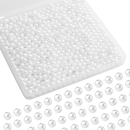 1000pcs Pearl Beads for Jewelry Making, 6mm White Plastic Beads for DIY Crafting Bracelets, Necklaces, Earrings