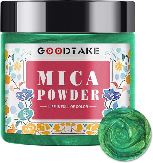 GOODTAKE Green Mica Powder | Resin Color Pigment | Resin Dye | Mica for Soap Making, Candle Making, Bath Bomb, Slime, Nail Polish, Eye Shadow - Pure Natural Mica Powders (Green, 2 oz)