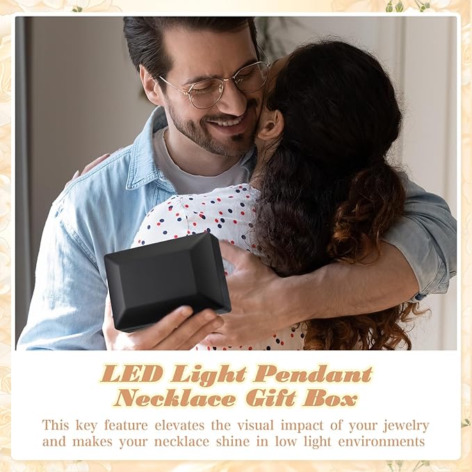 Landical 10 Pcs Pendant Necklace Box with LED Light Velvet Necklace Case for Pendant Bracelet Ring Earring, Jewelry Storage(Black)