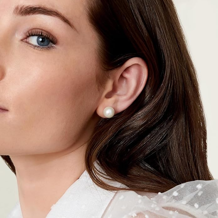 THE PEARL SOURCE AAAA Quality 14K Gold Plated Sterling Silver White Freshwater Real Pearl Earrings for Women | Hypoallergenic Earrings with Genuine Cultured Pearls Pearl Gifts for Anniversary