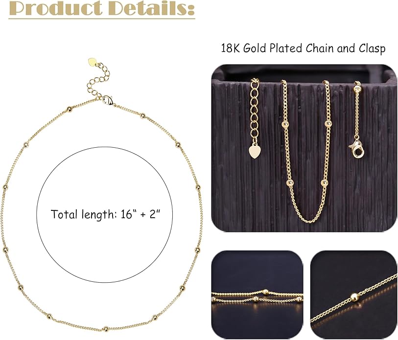 Aobei Pearl 18K Gold Plated Paperclip Chain Choker Satellite Chain Freshwater Cultured Biwa Pearl Pendant Necklace Dainty Jewelry for Women