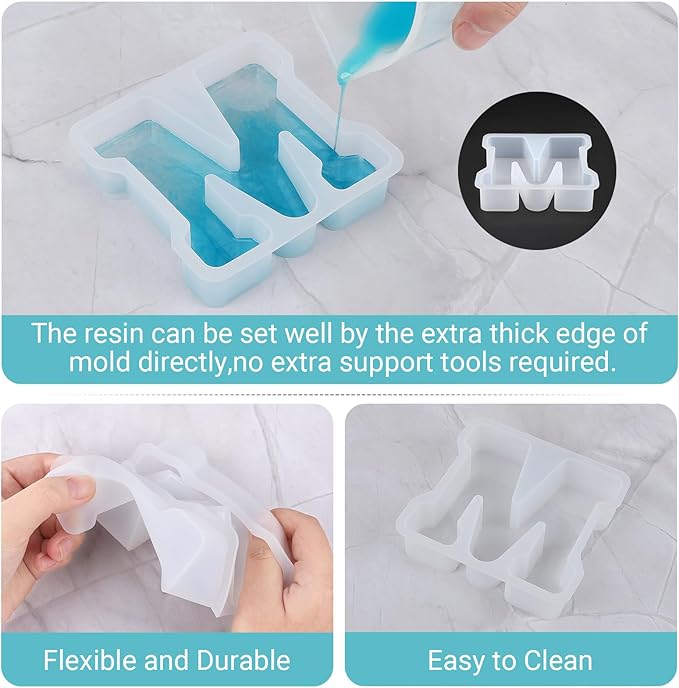 Gartful Resin Letter Molds for Casting, M Capital Alphabet Resin Silicone Molds for Epoxy, Thick 3D Silicone Letter Molds for Making Letters, Word Sign Art, DIY Crafts, Making Candle, Party Home Decor