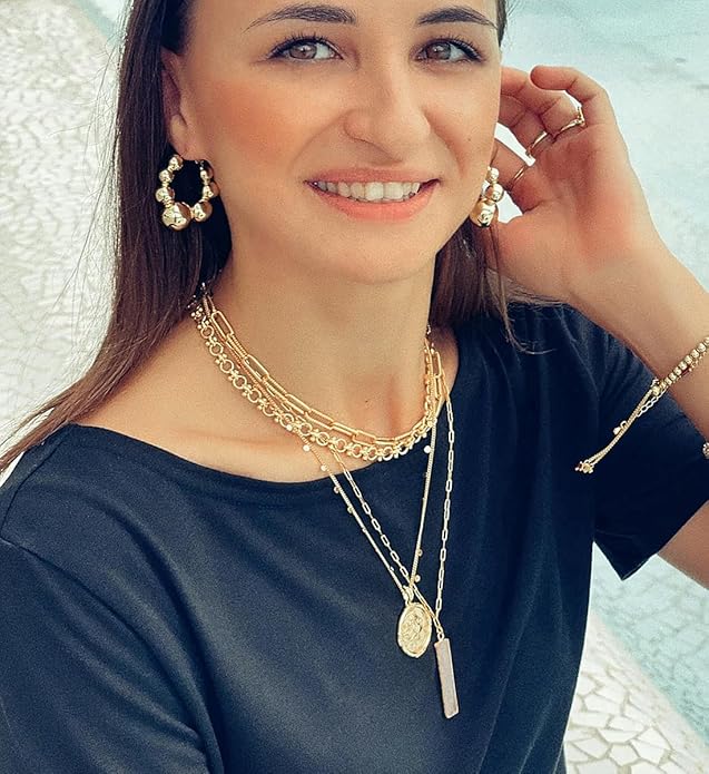 Aobei Pearl 18K Gold Plated Paperclip Chain Choker Satellite Chain Freshwater Cultured Biwa Pearl Pendant Necklace Dainty Jewelry for Women